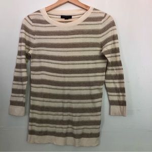 BANANA REPUBLIC Women’s Stripe Lightweight Sweater White Silver Tan XS